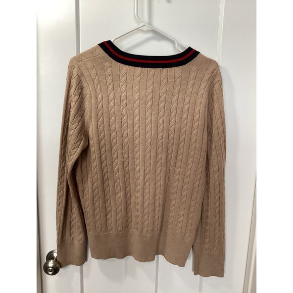 nwt Tommy Hilfiger Women's V Neck Cable Knit Pullover Sweater Tan Size Medium - Picture 6 of 9